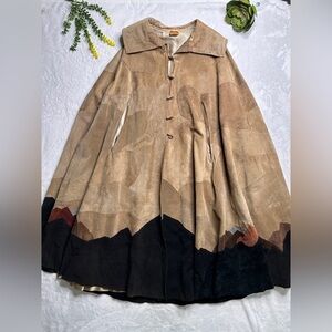 Vintage Miles Tonne Handmade Scenic Patchwork Leather Full Length Cloak Cape